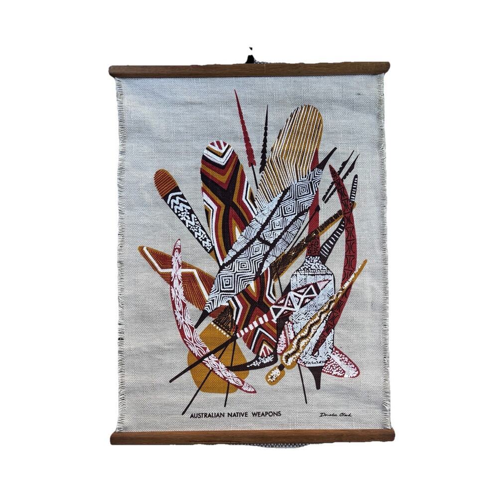 Vintage 1960's Donald Clark Silk Screen Linen Wall Hanging Australia Native MCM